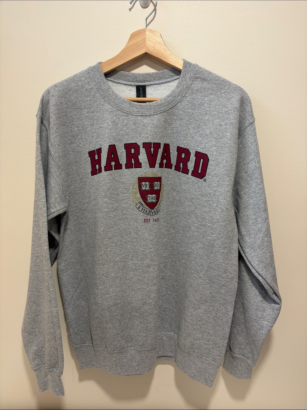 Gildan Gray Harvard Crewneck Sweatshirt with Maroon Logo